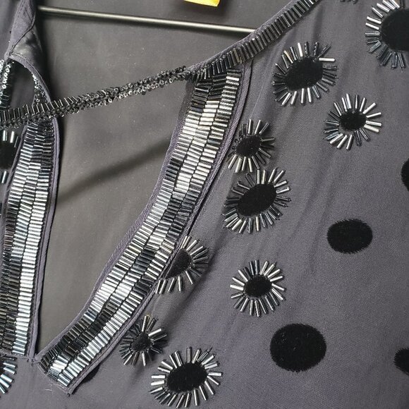 Tory Burch Angela‎ Beaded Velvet Dot Sheer Blouse Long Sleeve Lined 8 - FLAWED - Picture 3 of 16